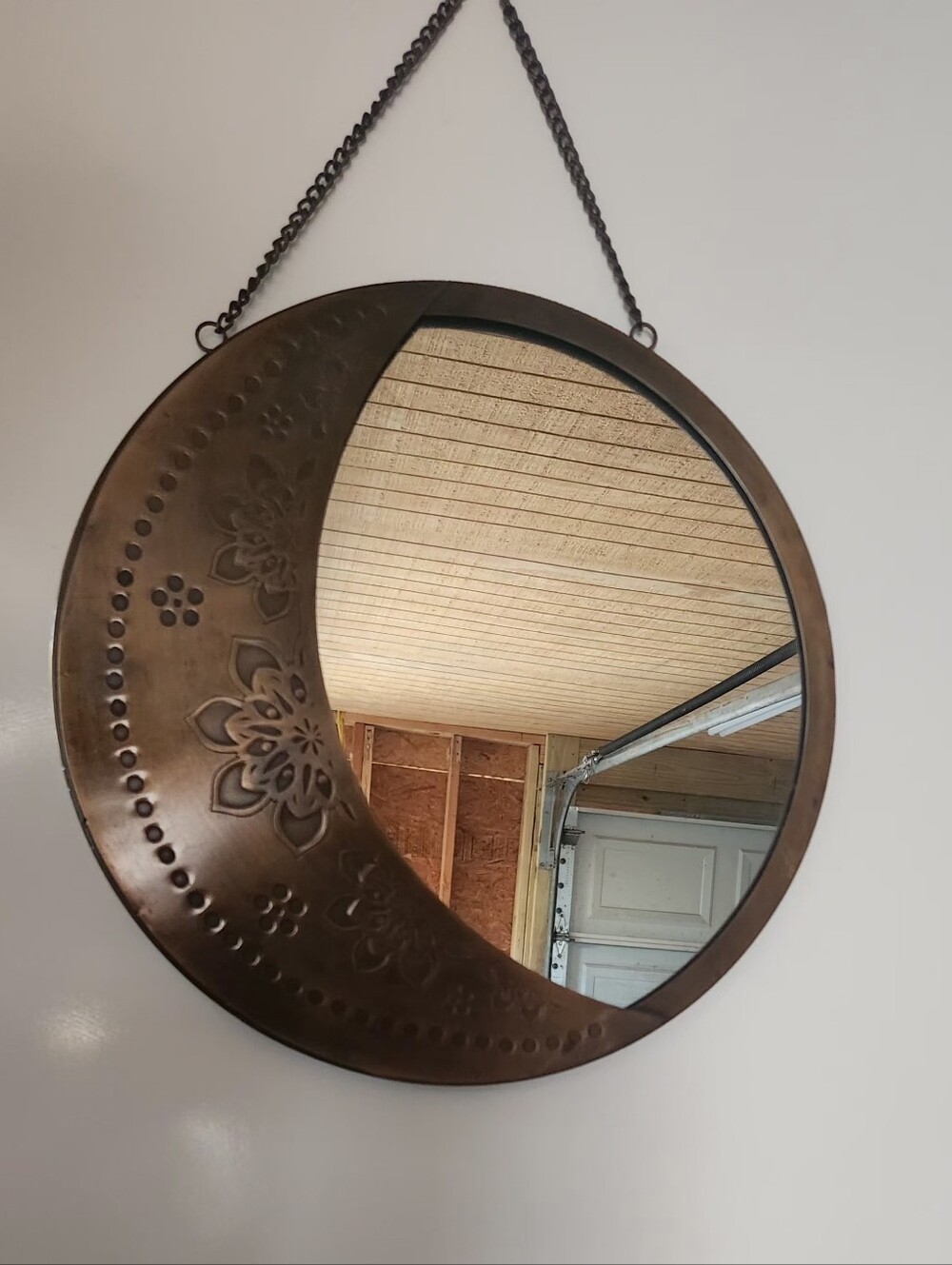 Vtg Moon Shape Brass hanging wall Mirror 12"